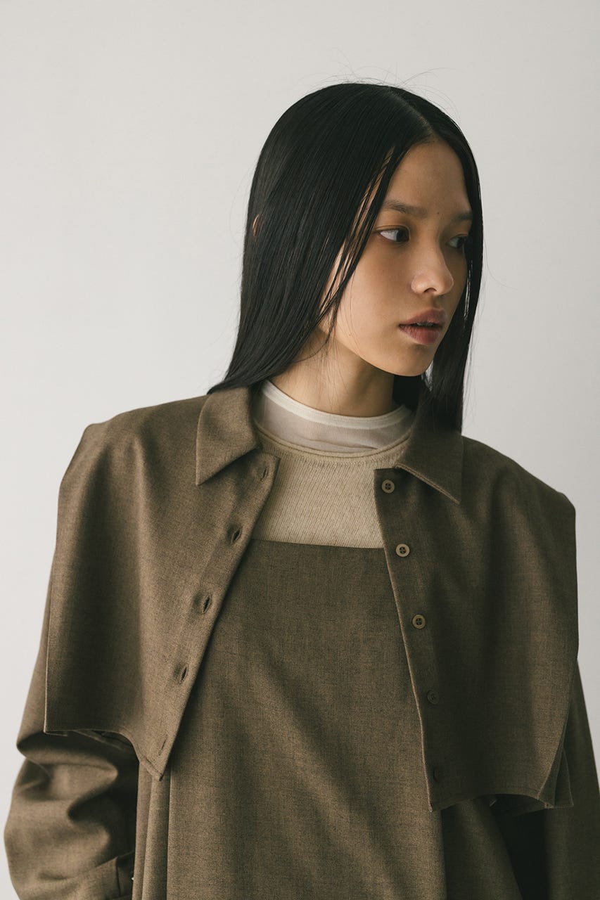 2ピースシャツレイヤードワンピース BRN S