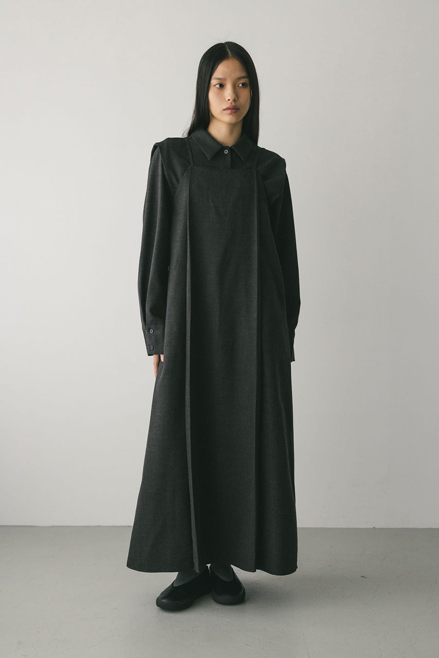 2ピースシャツレイヤードワンピース GRY S