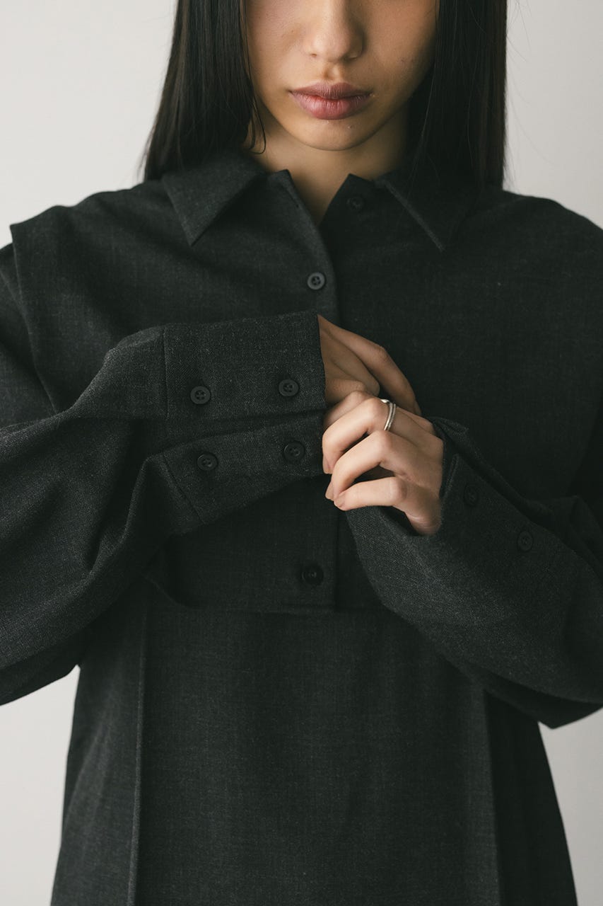 2ピースシャツレイヤードワンピース GRY S