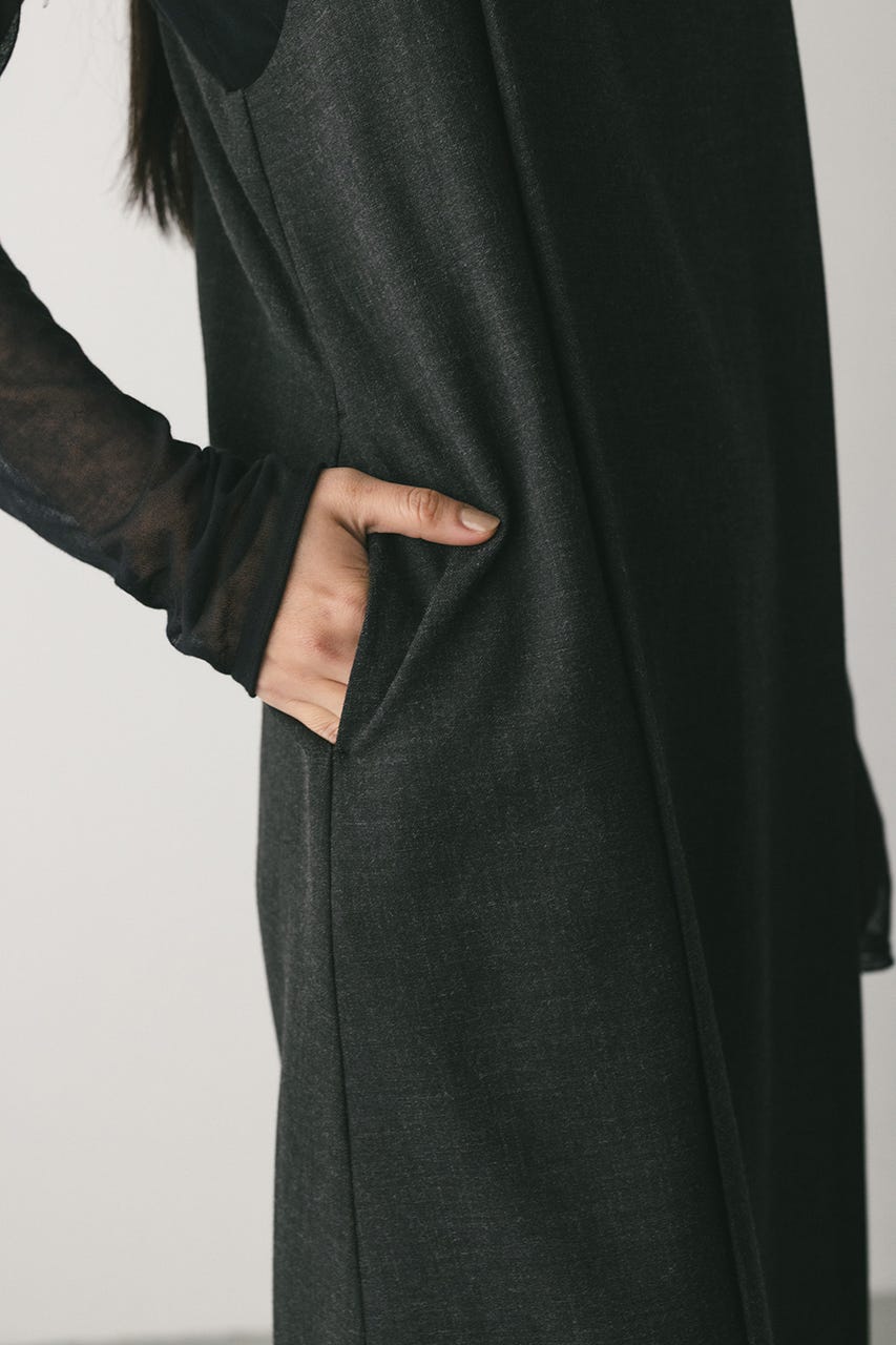 2ピースシャツレイヤードワンピース GRY S