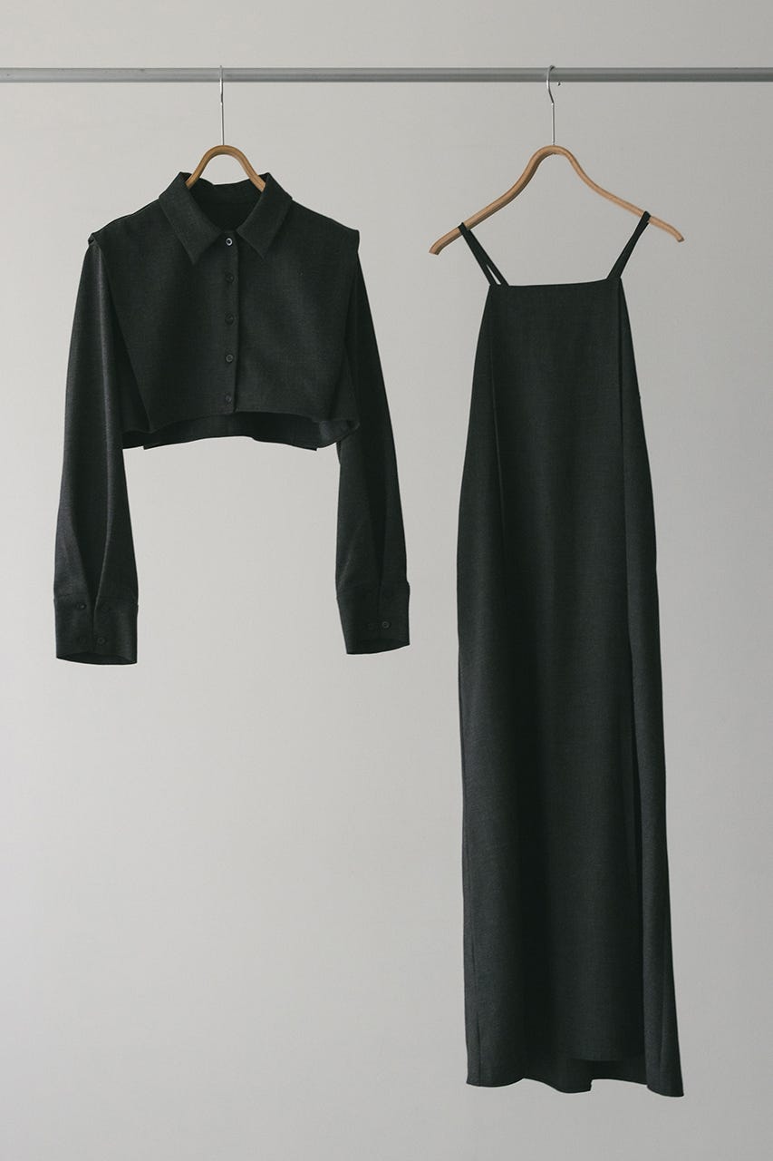 2ピースシャツレイヤードワンピース GRY S