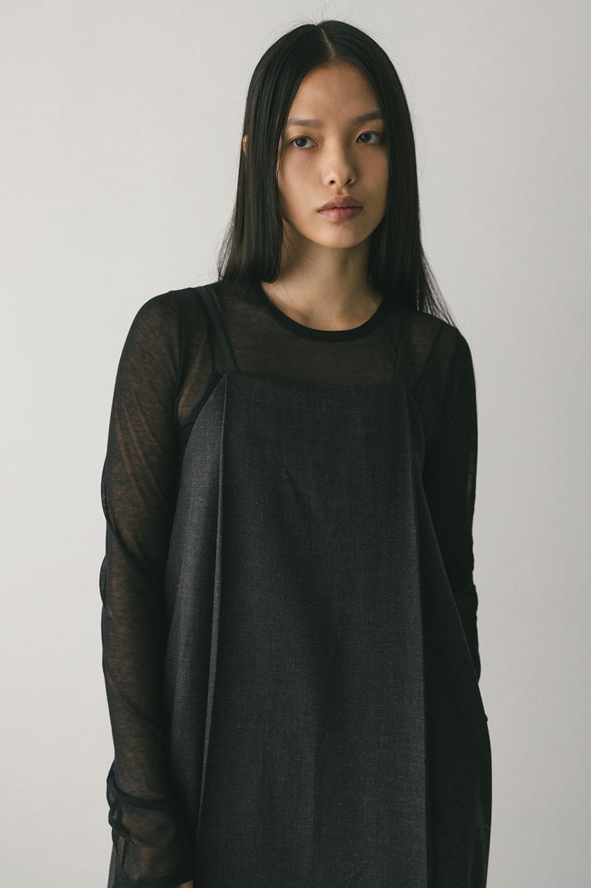 2ピースシャツレイヤードワンピース GRY S