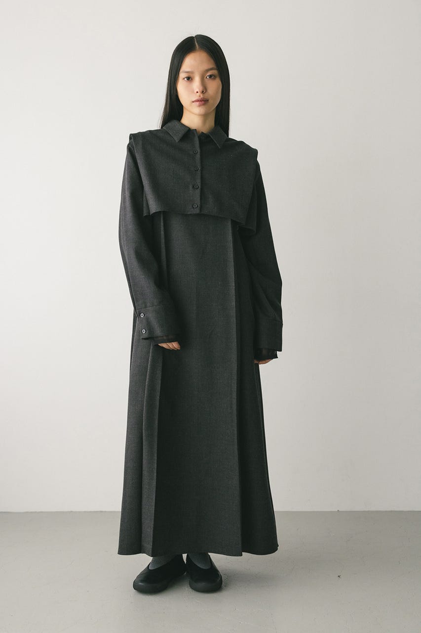 2ピースシャツレイヤードワンピース GRY S