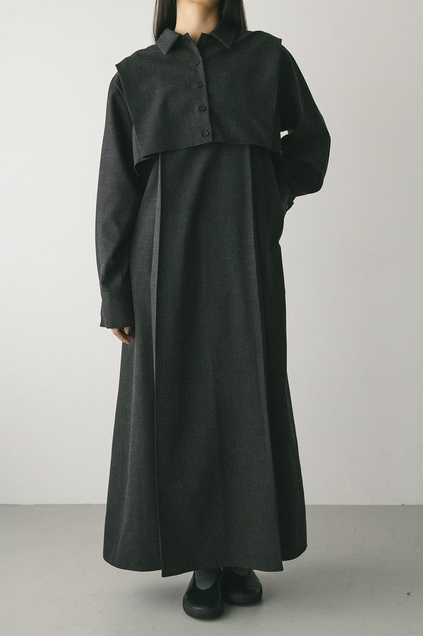 2ピースシャツレイヤードワンピース GRY S