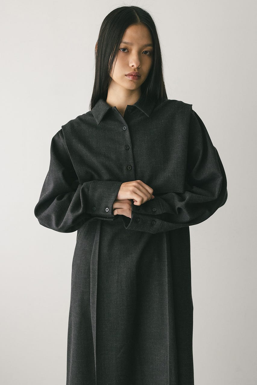 2ピースシャツレイヤードワンピース GRY S