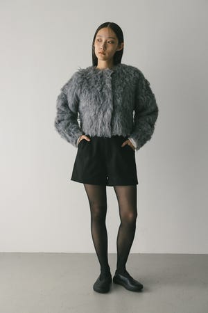 メランジシャギーショートニットカーデ