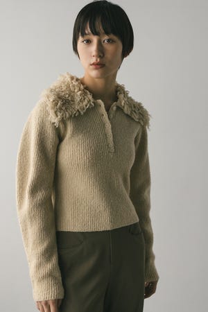 ループカラーニットトップ