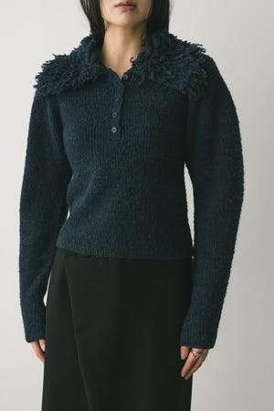 ループカラーニットトップ