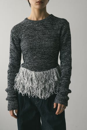 チュールフリンジペプラムニット