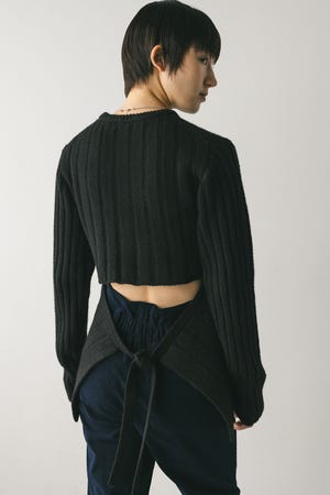 バックリボンリブニット