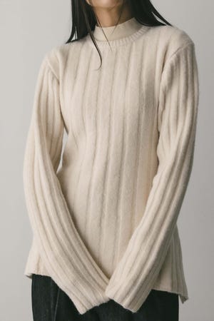 バックリボンリブニット