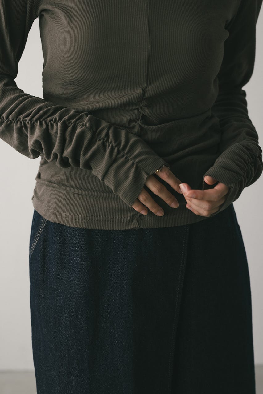 ギャザーソフトリブカットトップ GRY FREE