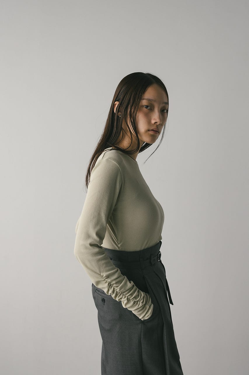 STYLEMIXER | ギャザーソフトリブカットトップ (Tシャツ