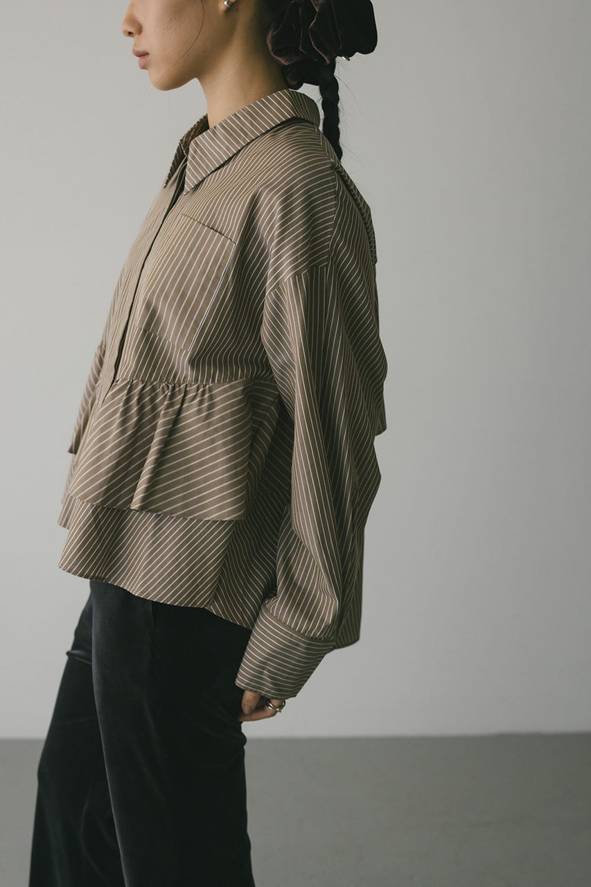 ティアードフリルシャツ 柄BEG FREE