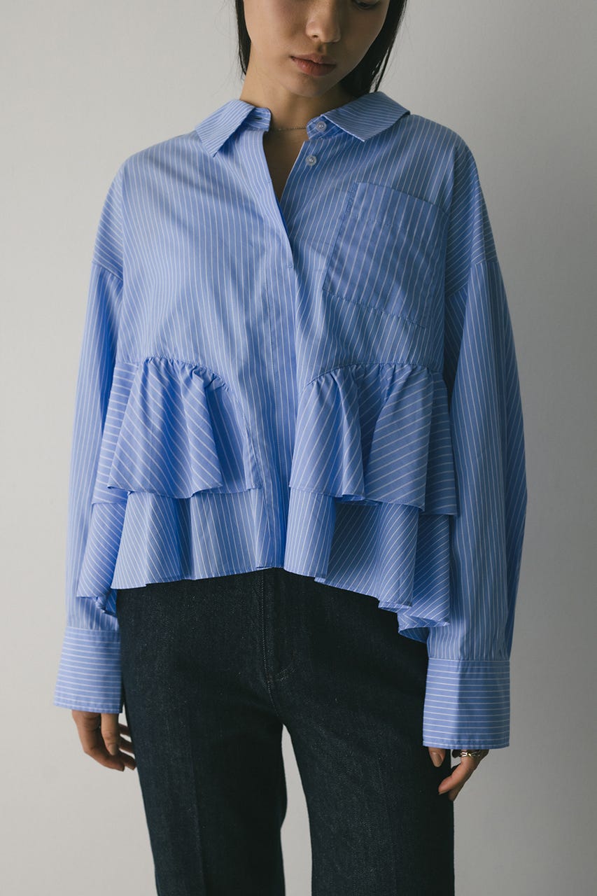 ティアードフリルシャツ 柄BLU FREE