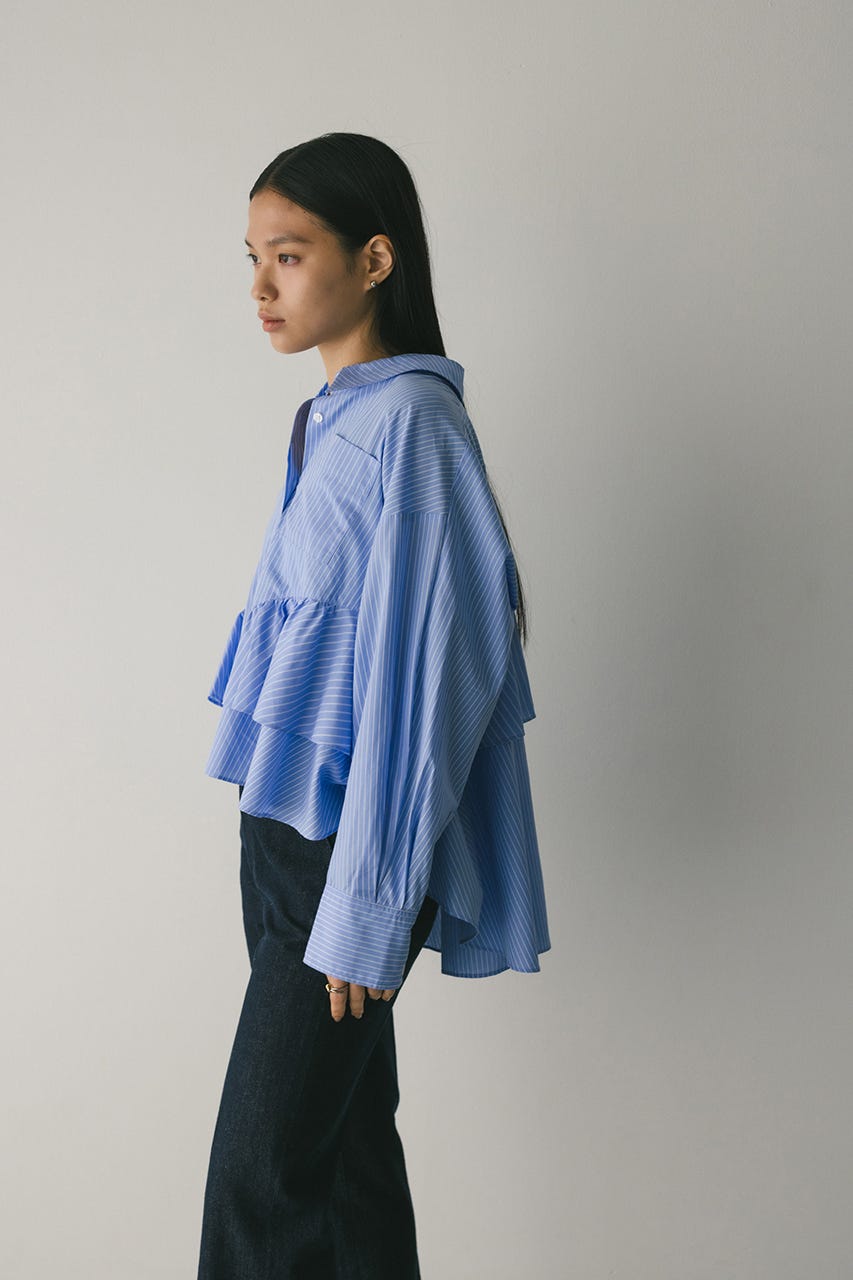 ティアードフリルシャツ 柄BLU FREE