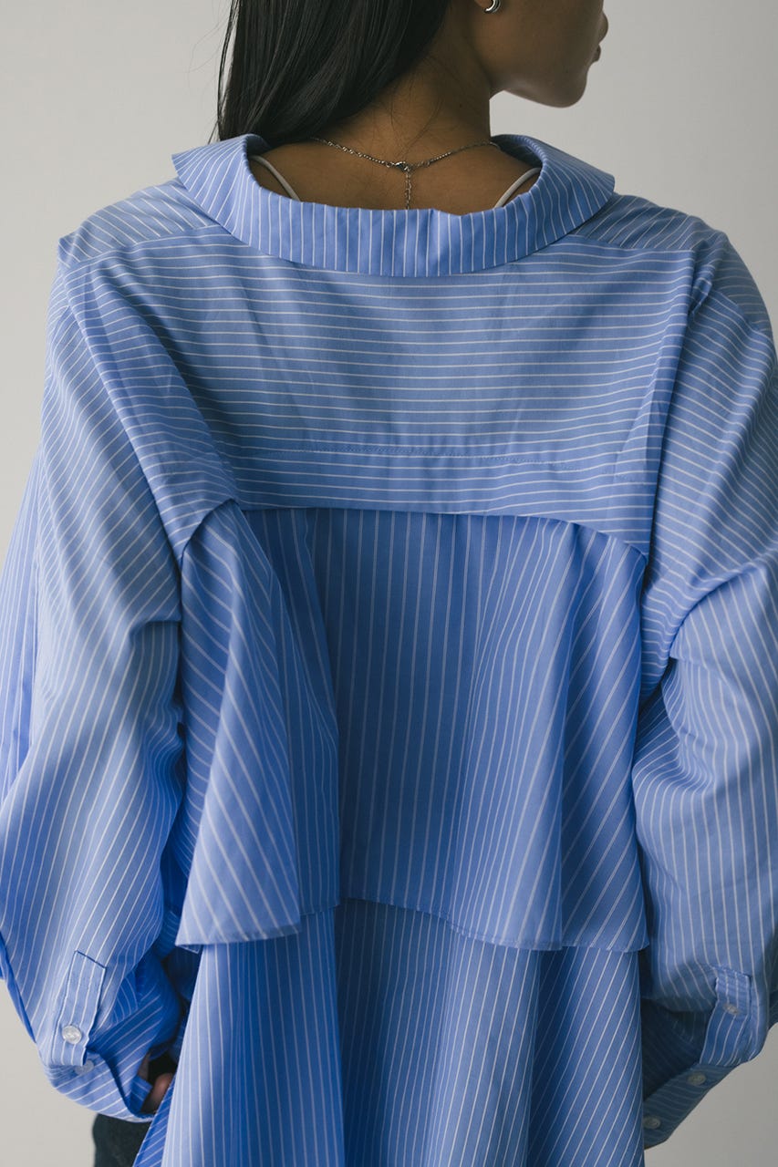 ティアードフリルシャツ 柄BLU FREE