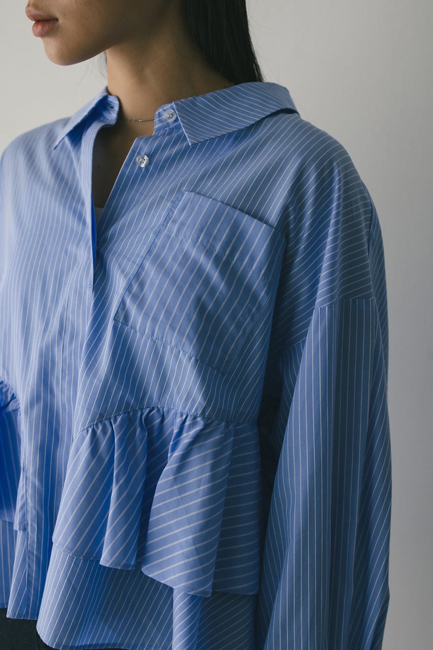 ティアードフリルシャツ 柄BLU FREE