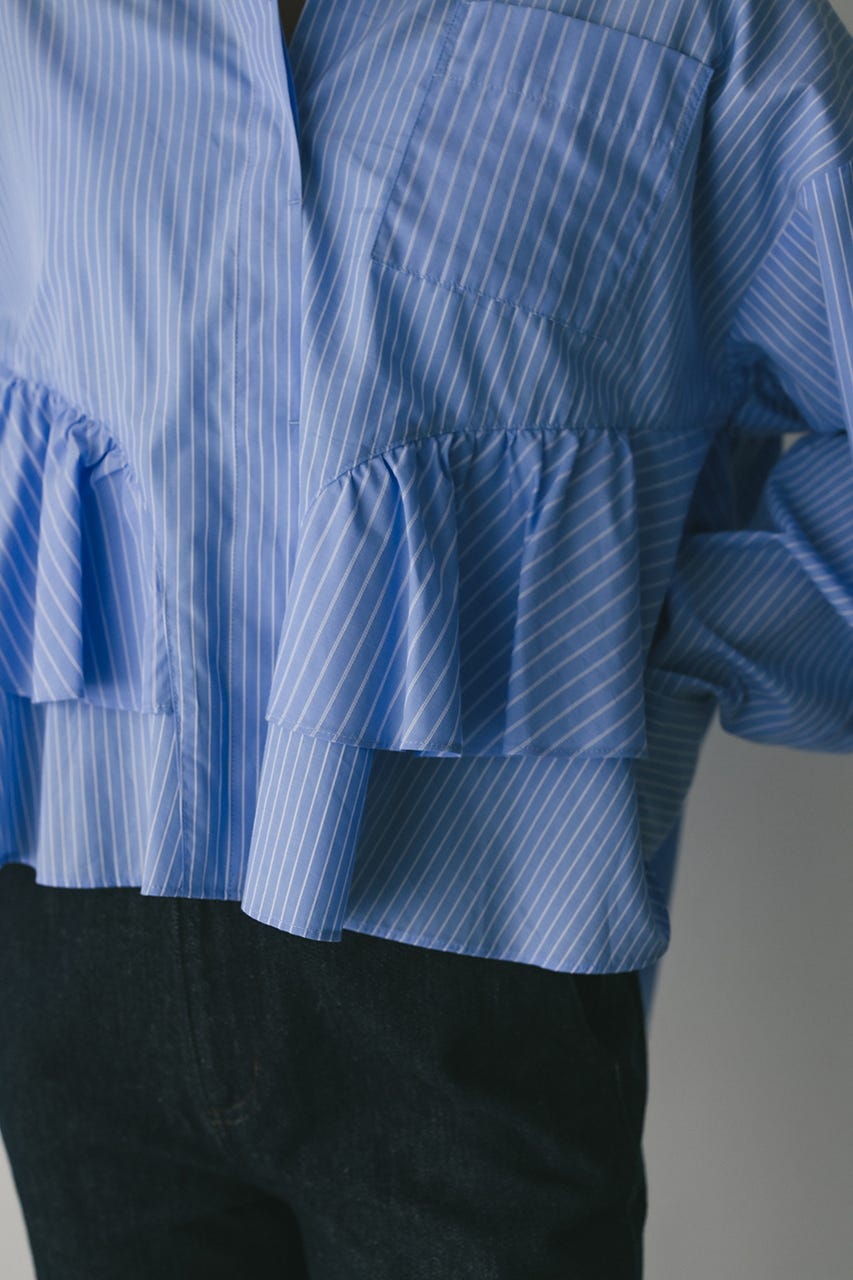 ティアードフリルシャツ 柄BLU FREE