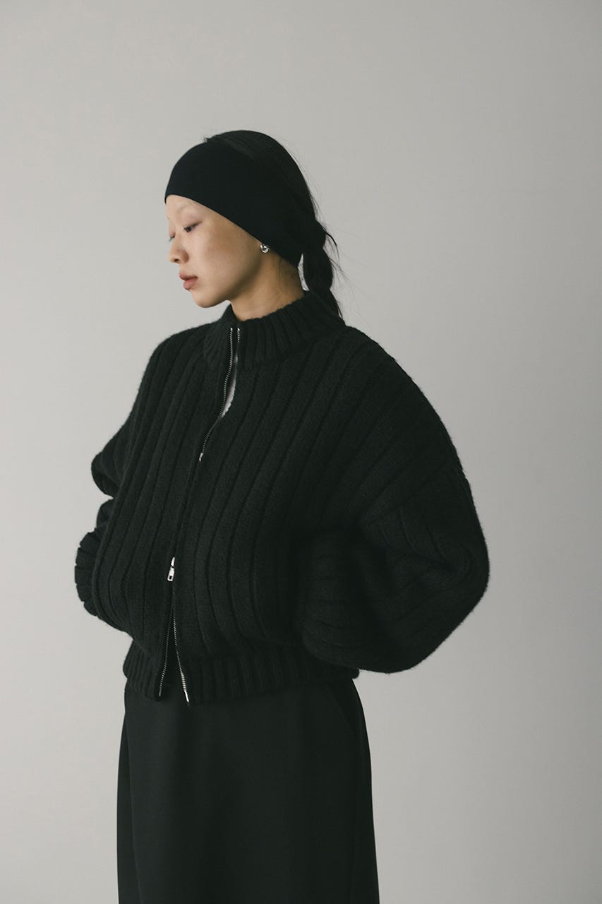 パッファーニットジップカーデ BLK FREE