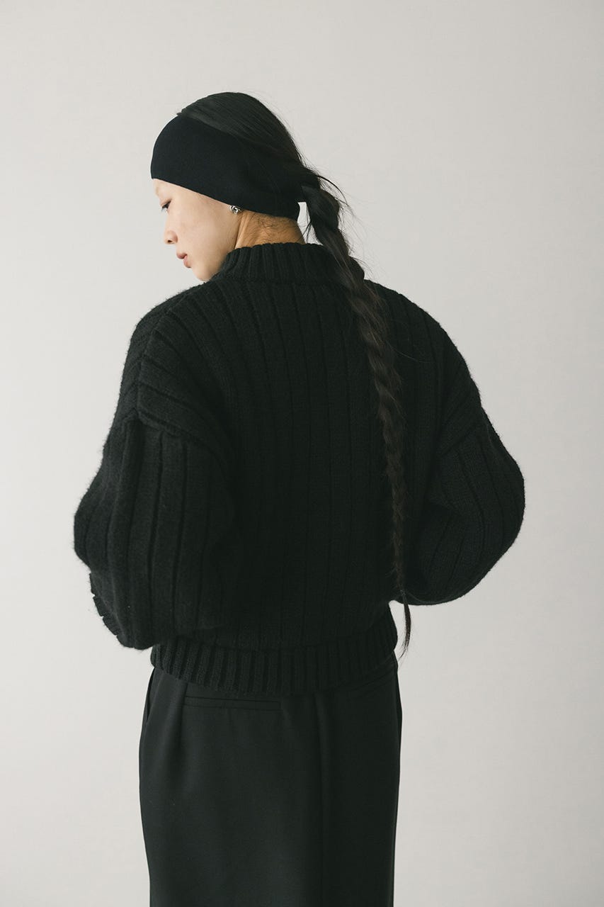 パッファーニットジップカーデ BLK FREE