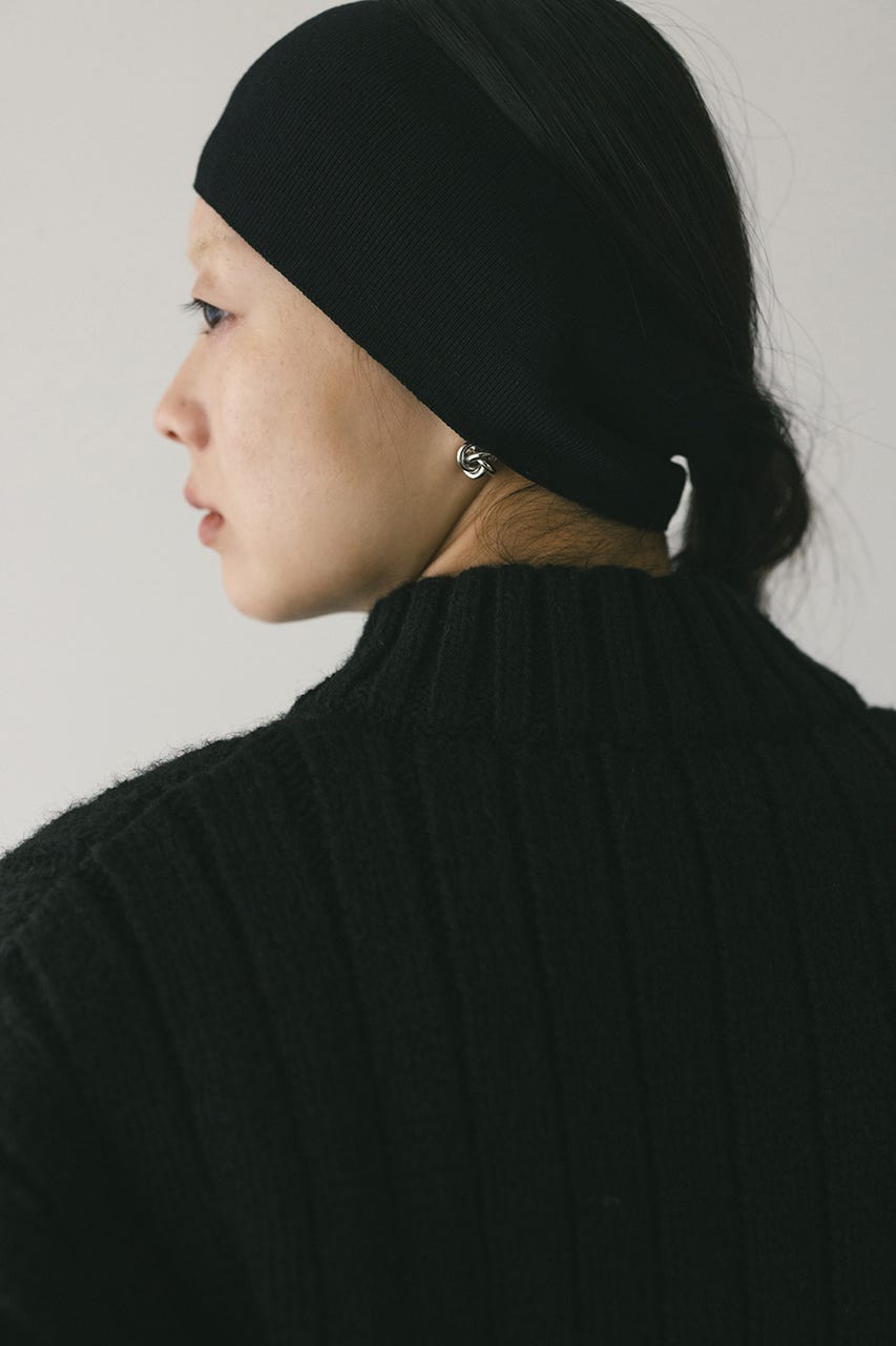 パッファーニットジップカーデ BLK FREE