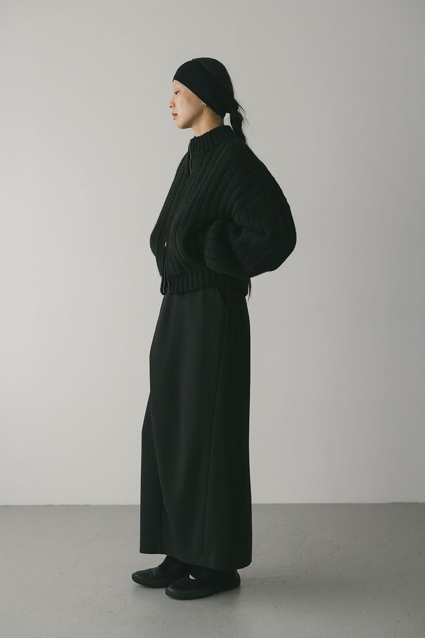 パッファーニットジップカーデ BLK FREE