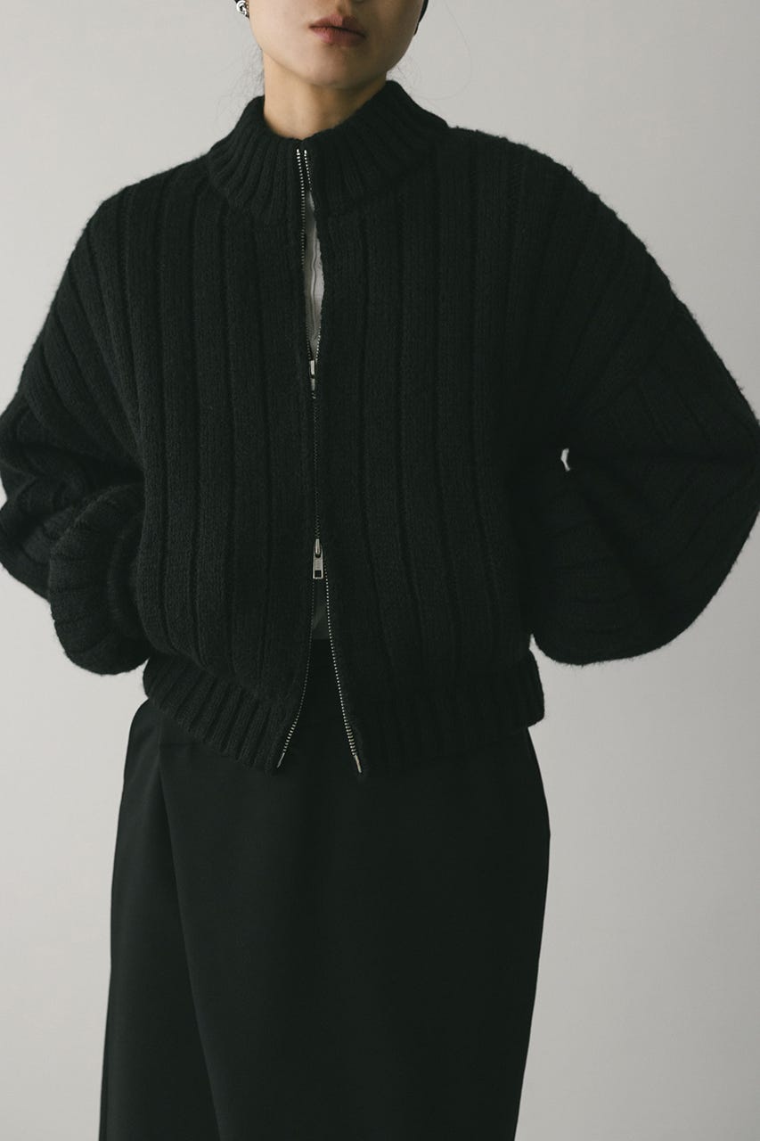 パッファーニットジップカーデ BLK FREE