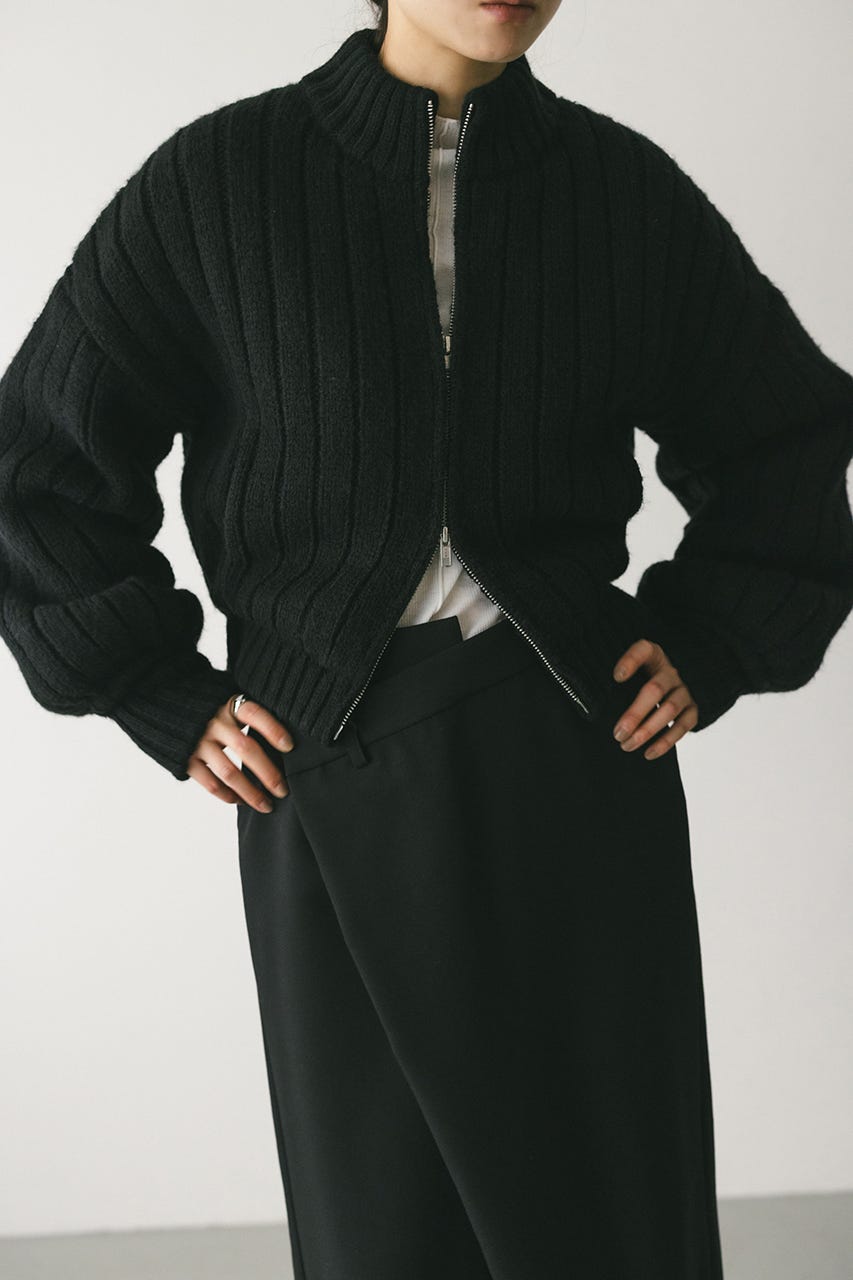 パッファーニットジップカーデ BLK FREE