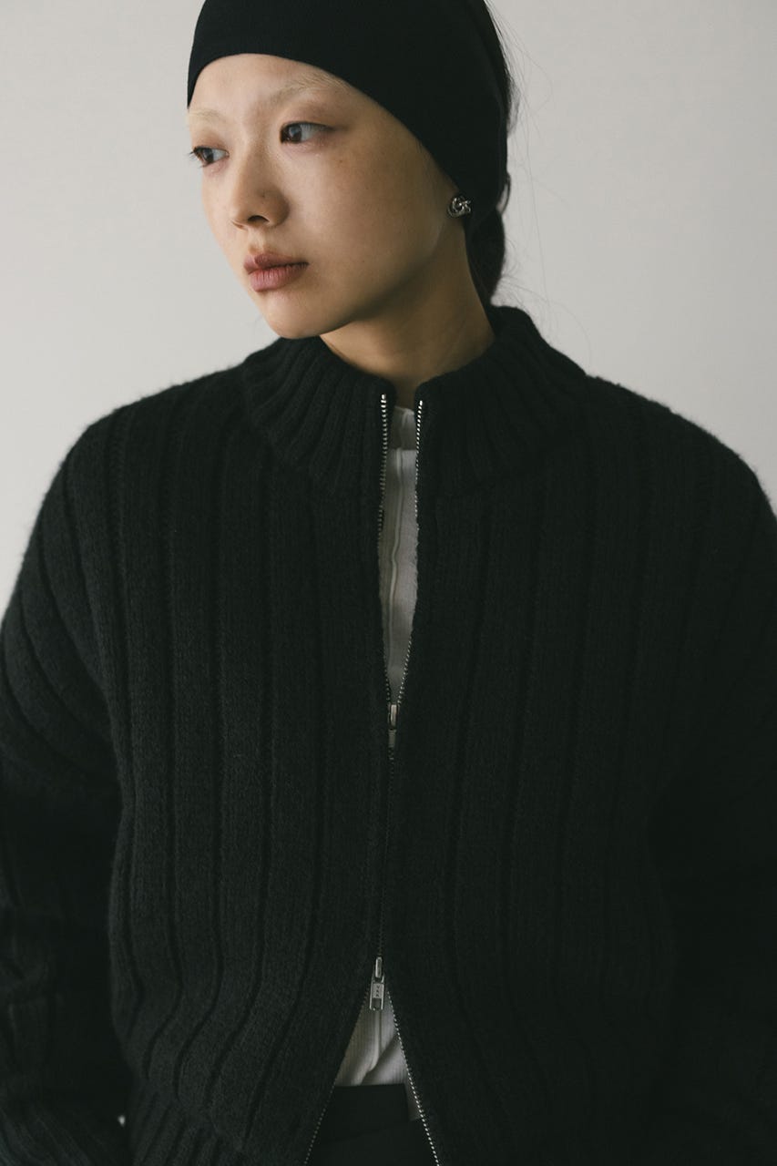 パッファーニットジップカーデ BLK FREE