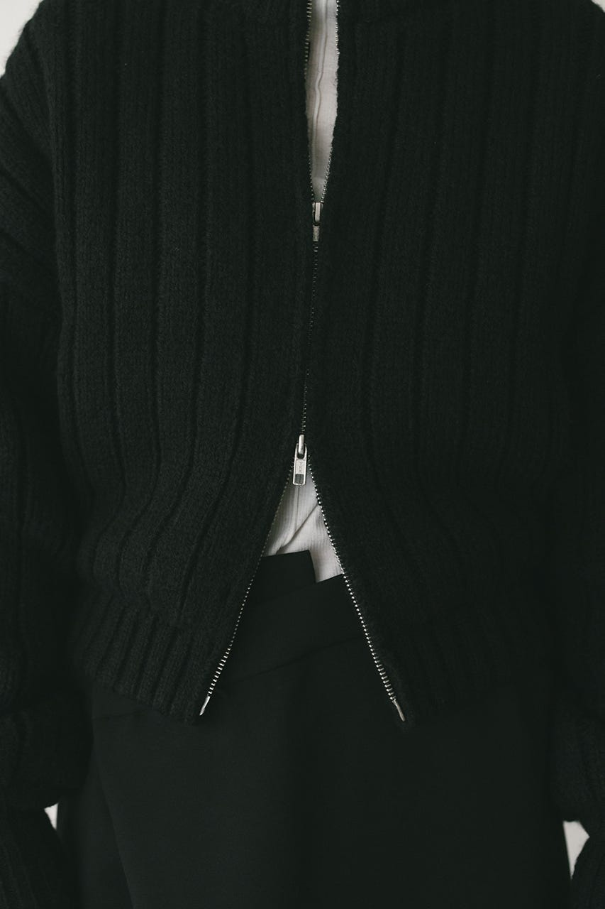 パッファーニットジップカーデ BLK FREE