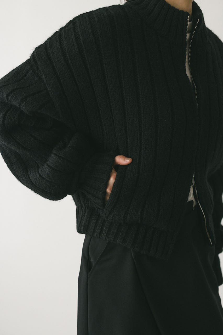 パッファーニットジップカーデ BLK FREE