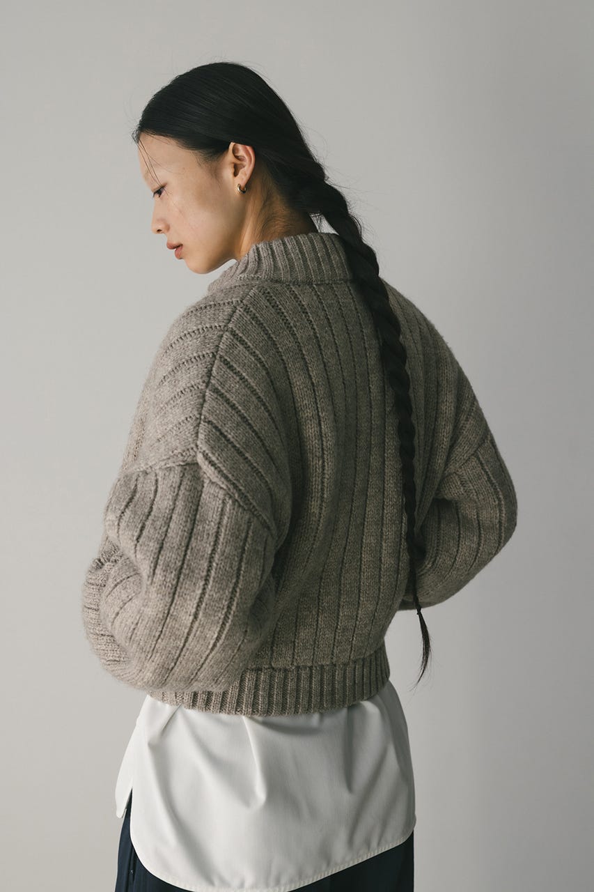 パッファーニットジップカーデ GRY FREE