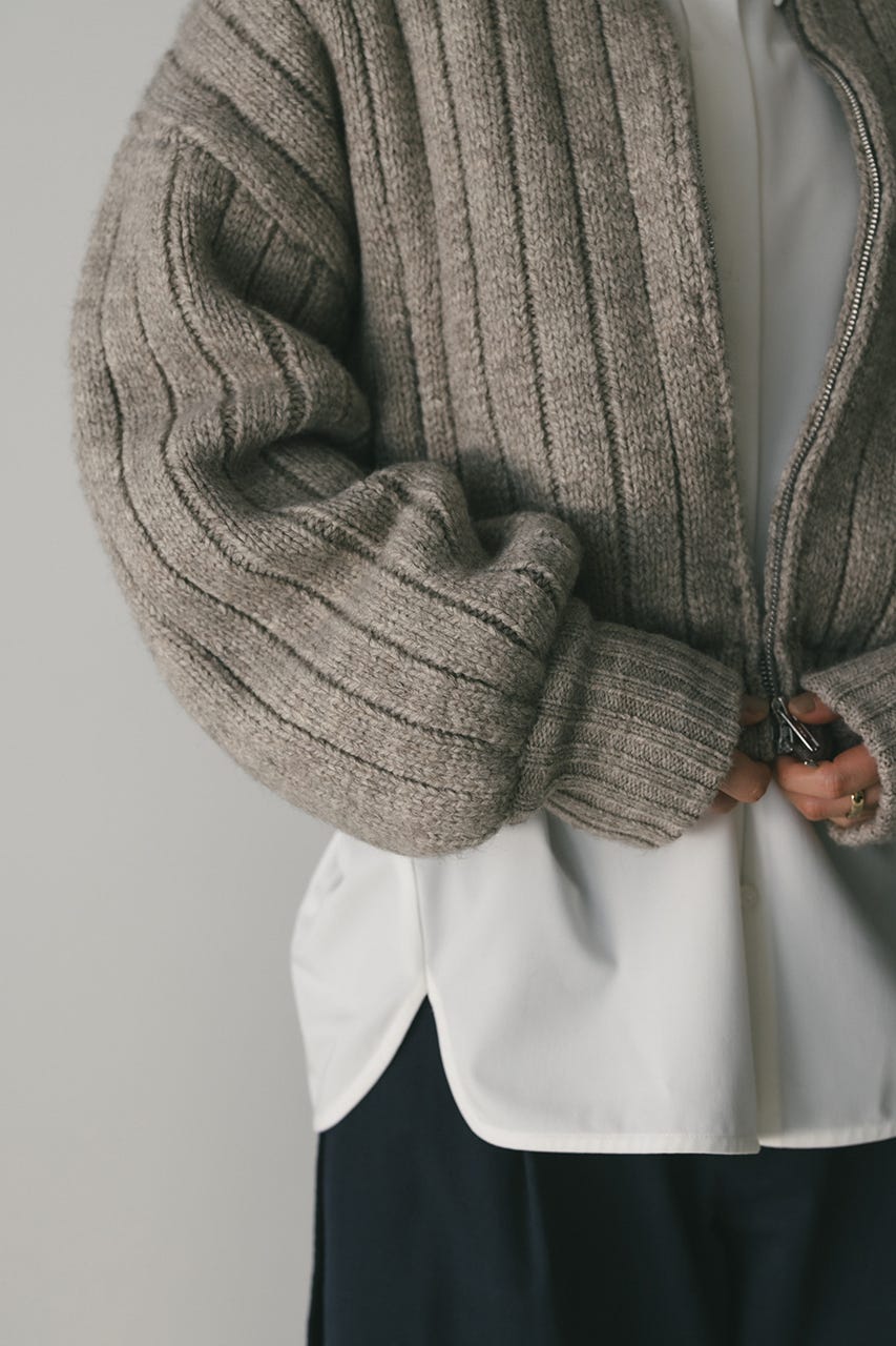 パッファーニットジップカーデ GRY FREE