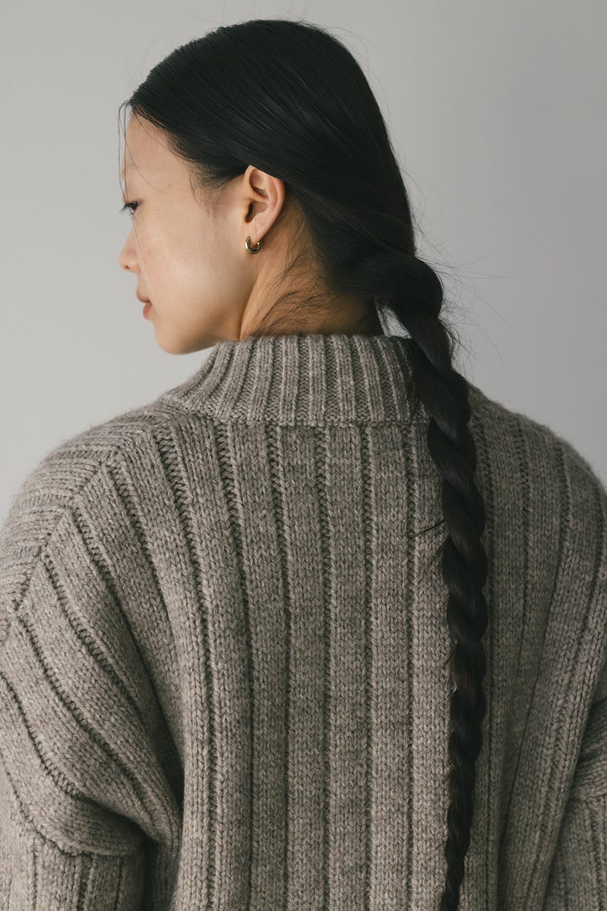 パッファーニットジップカーデ GRY FREE