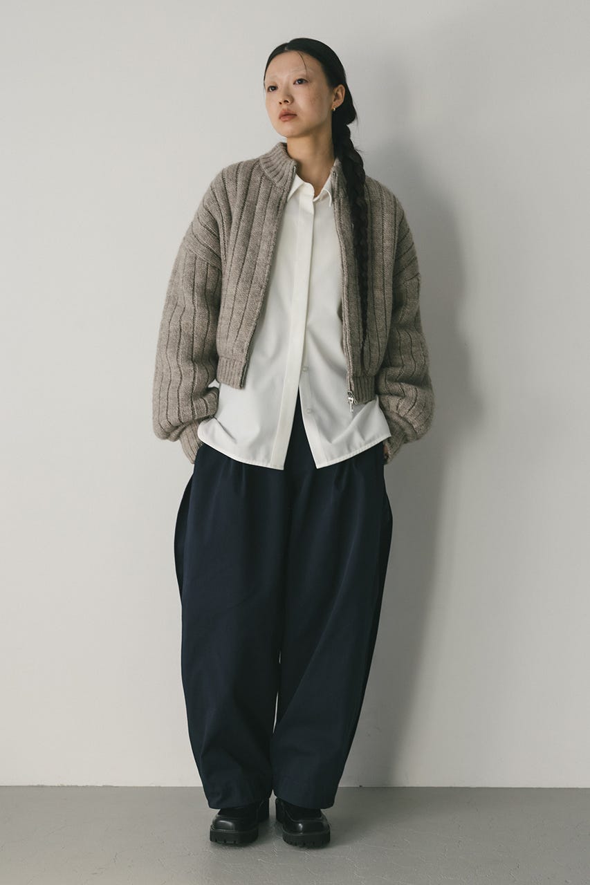 パッファーニットジップカーデ GRY FREE