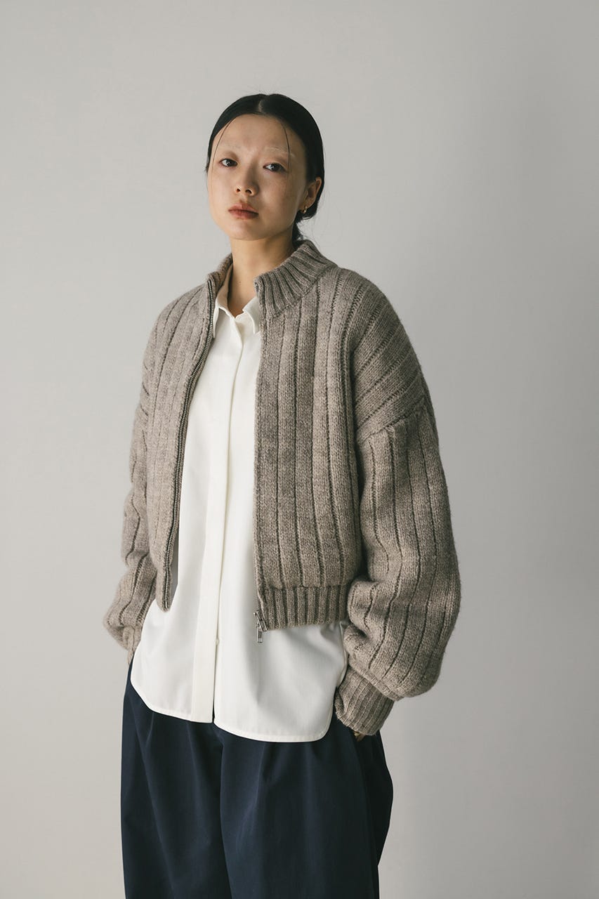 パッファーニットジップカーデ GRY FREE