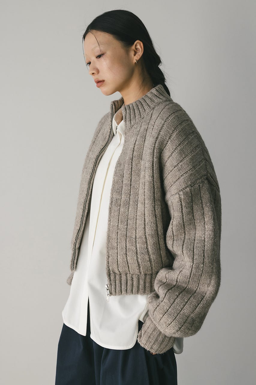 パッファーニットジップカーデ GRY FREE