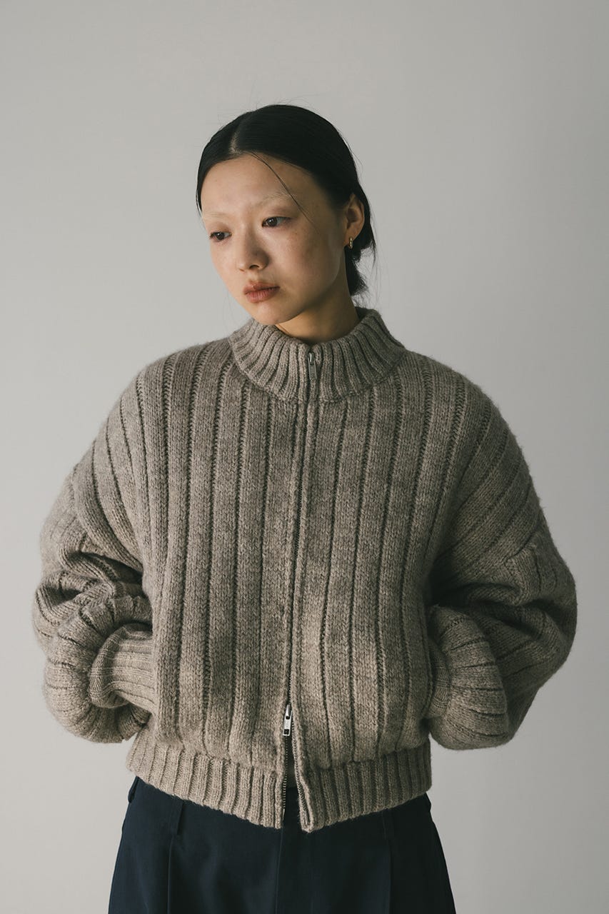 パッファーニットジップカーデ GRY FREE