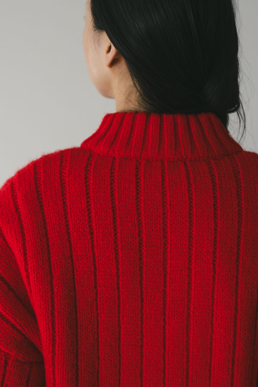 パッファーニットジップカーデ RED FREE