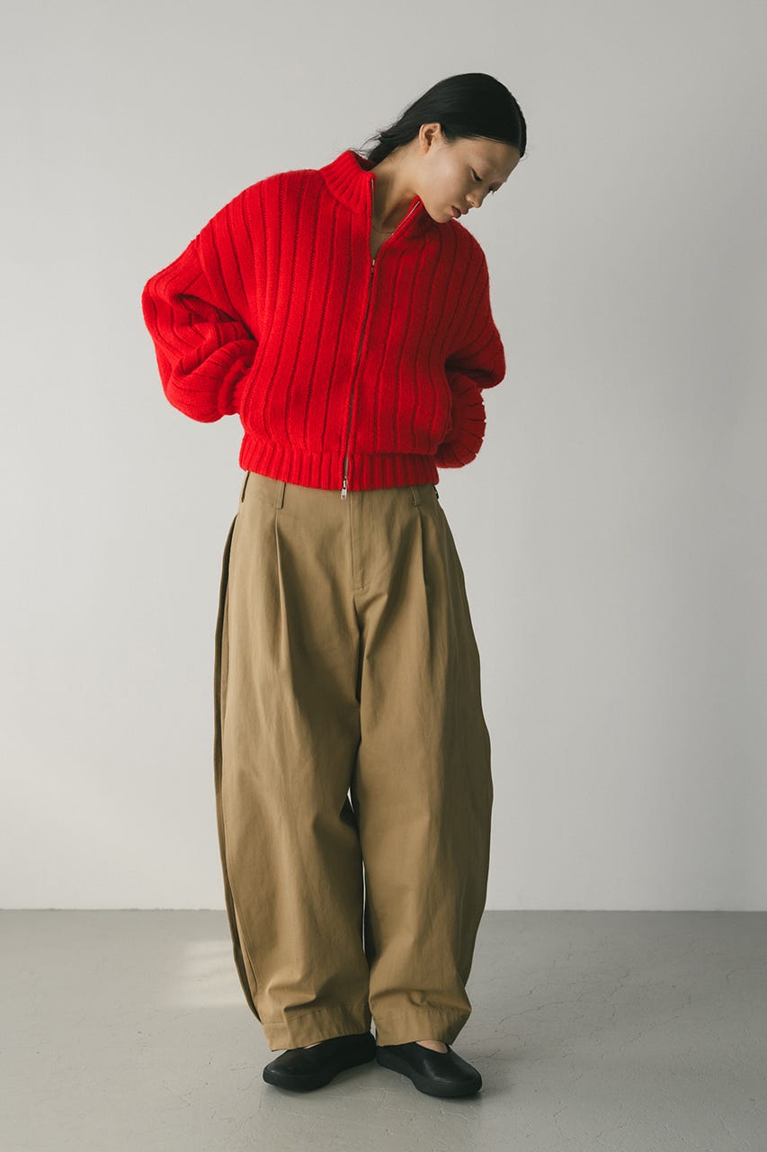 パッファーニットジップカーデ RED FREE