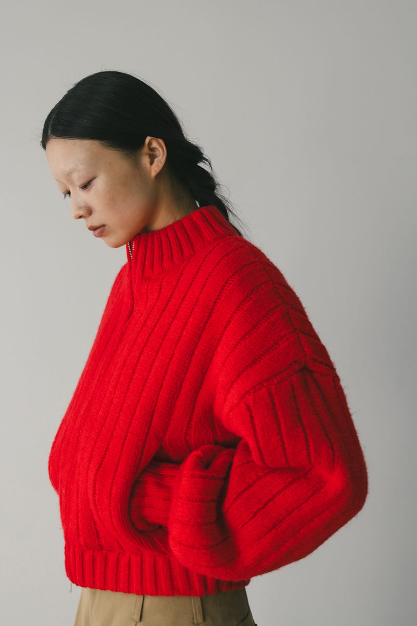 パッファーニットジップカーデ RED FREE