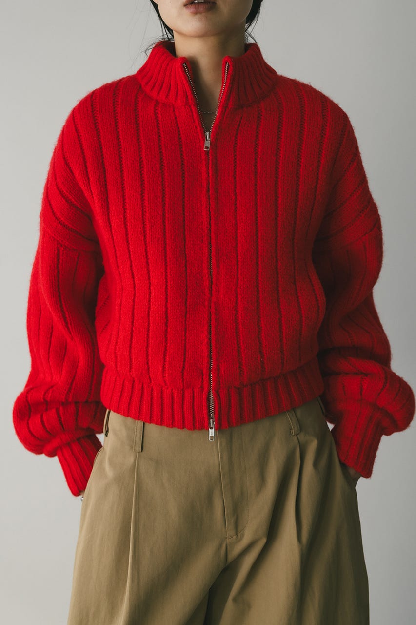 パッファーニットジップカーデ RED FREE