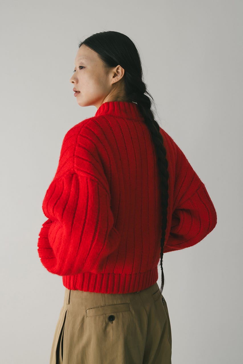 パッファーニットジップカーデ RED FREE