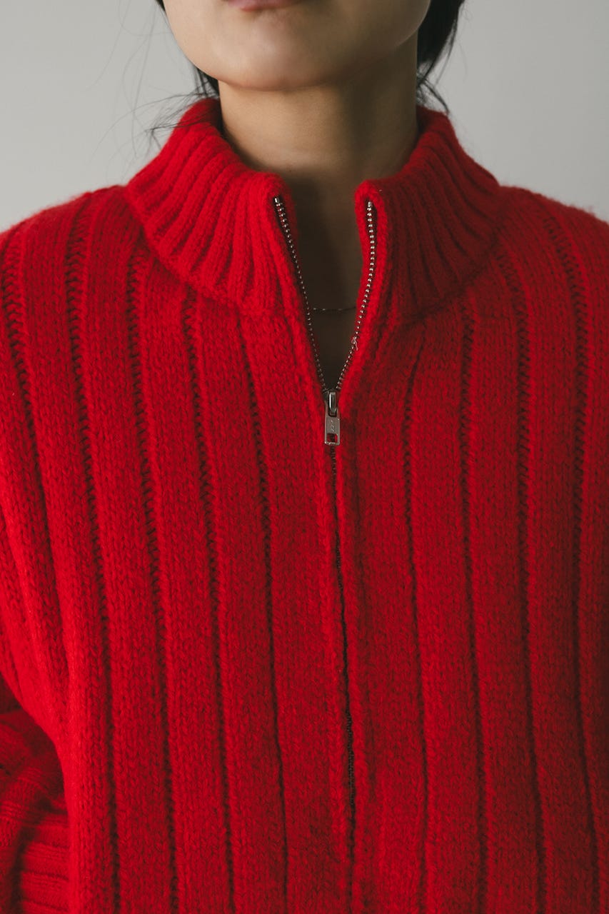 パッファーニットジップカーデ RED FREE