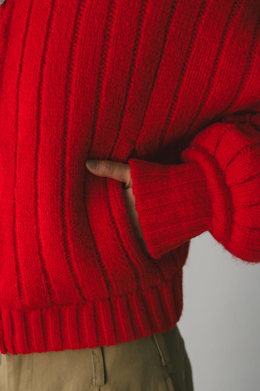 パッファーニットジップカーデ RED FREE