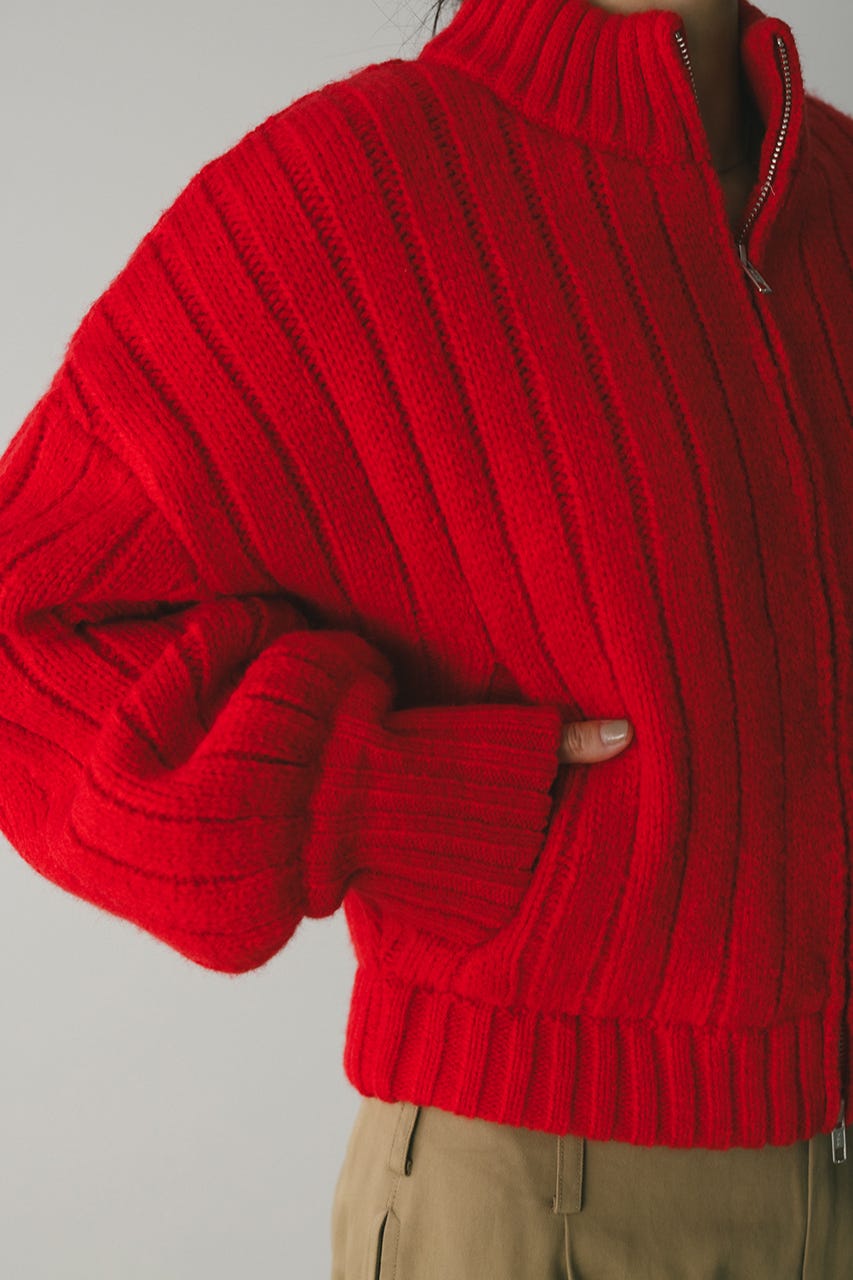 パッファーニットジップカーデ RED FREE