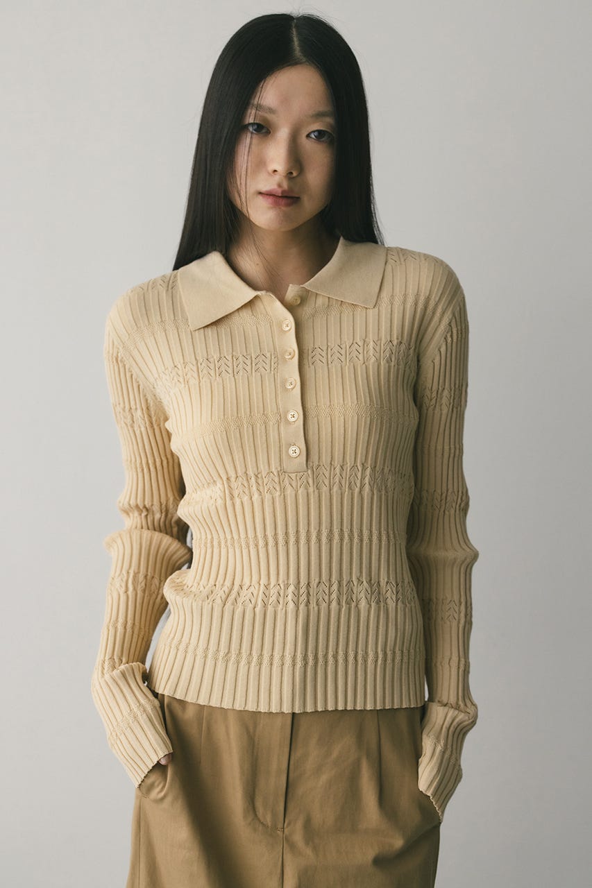 アイレットリブニットポロ BEG FREE