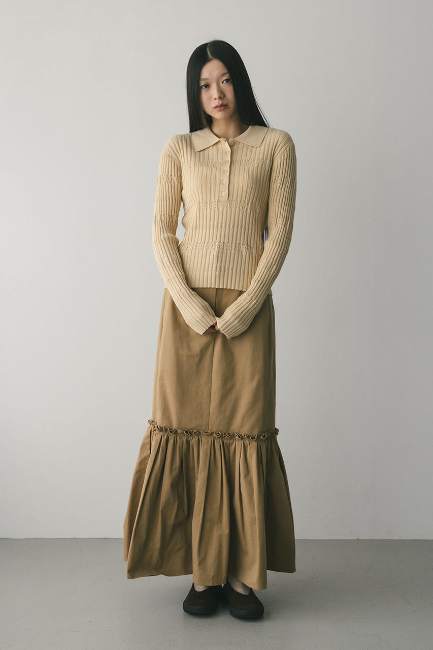 アイレットリブニットポロ BEG FREE