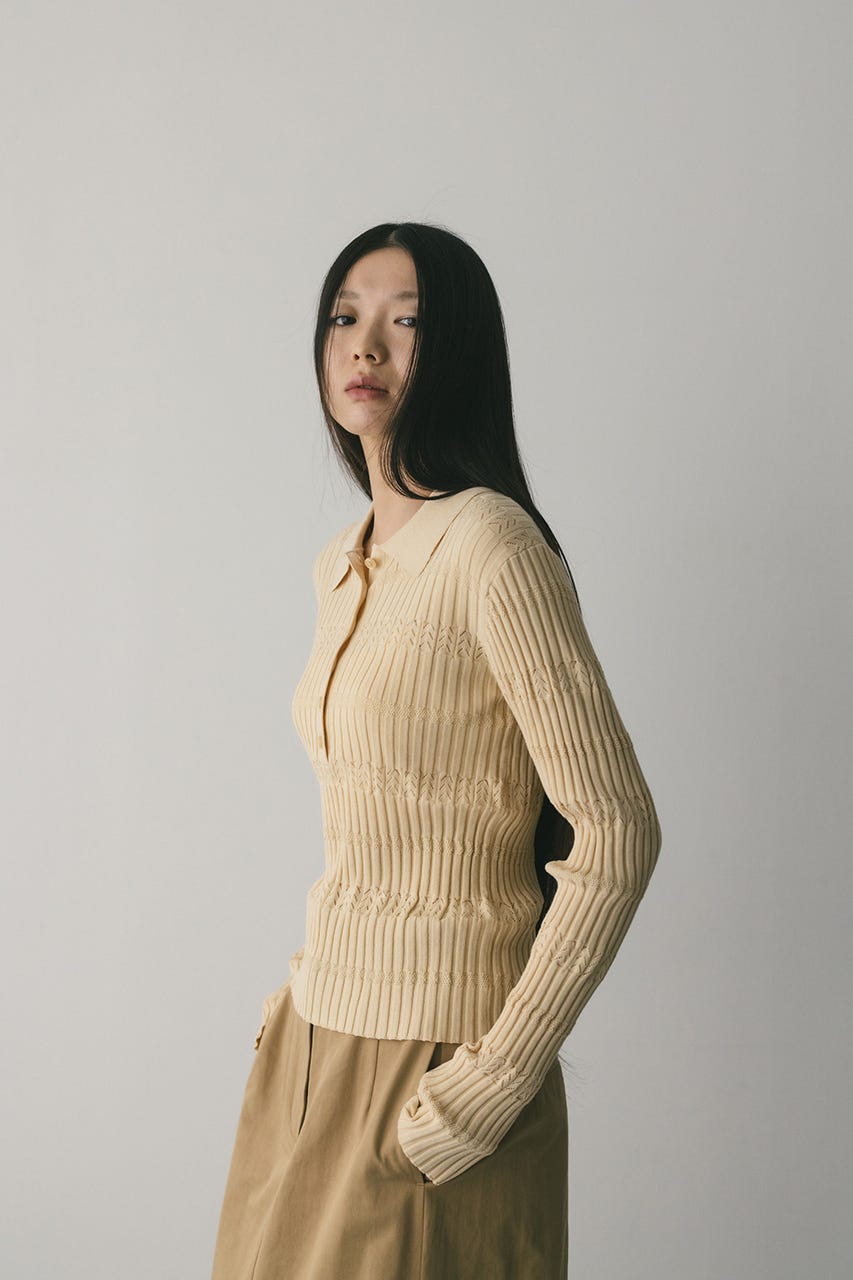 アイレットリブニットポロ BEG FREE